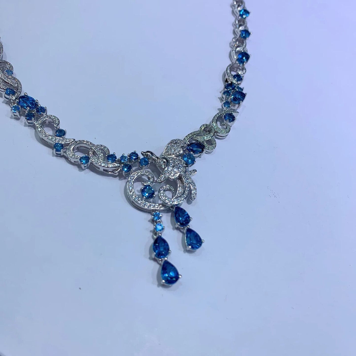 Natural London Blue Topaz Extravagant Statement Necklace