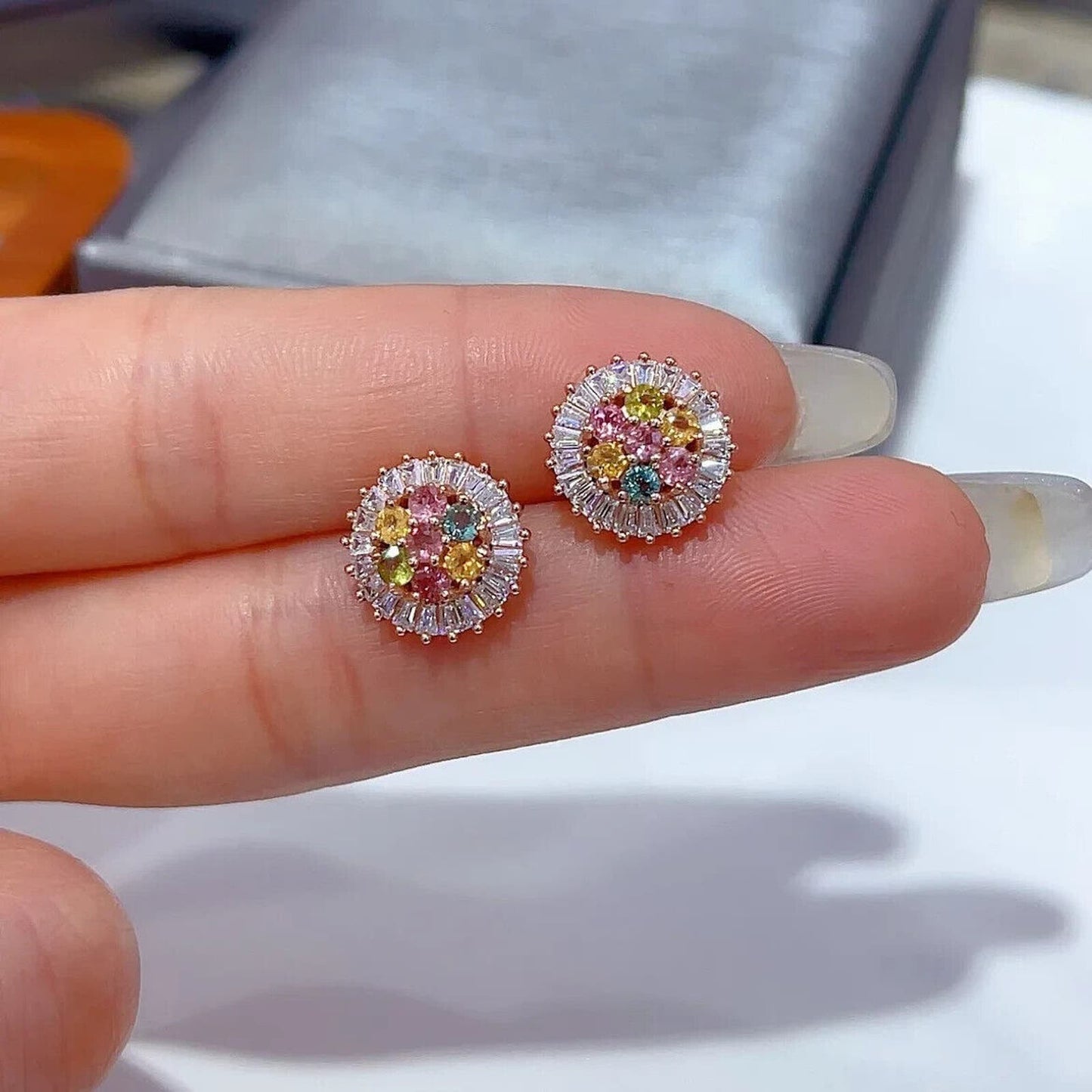 Colorful Natural Tourmaline Stud Earrings Rose Gold