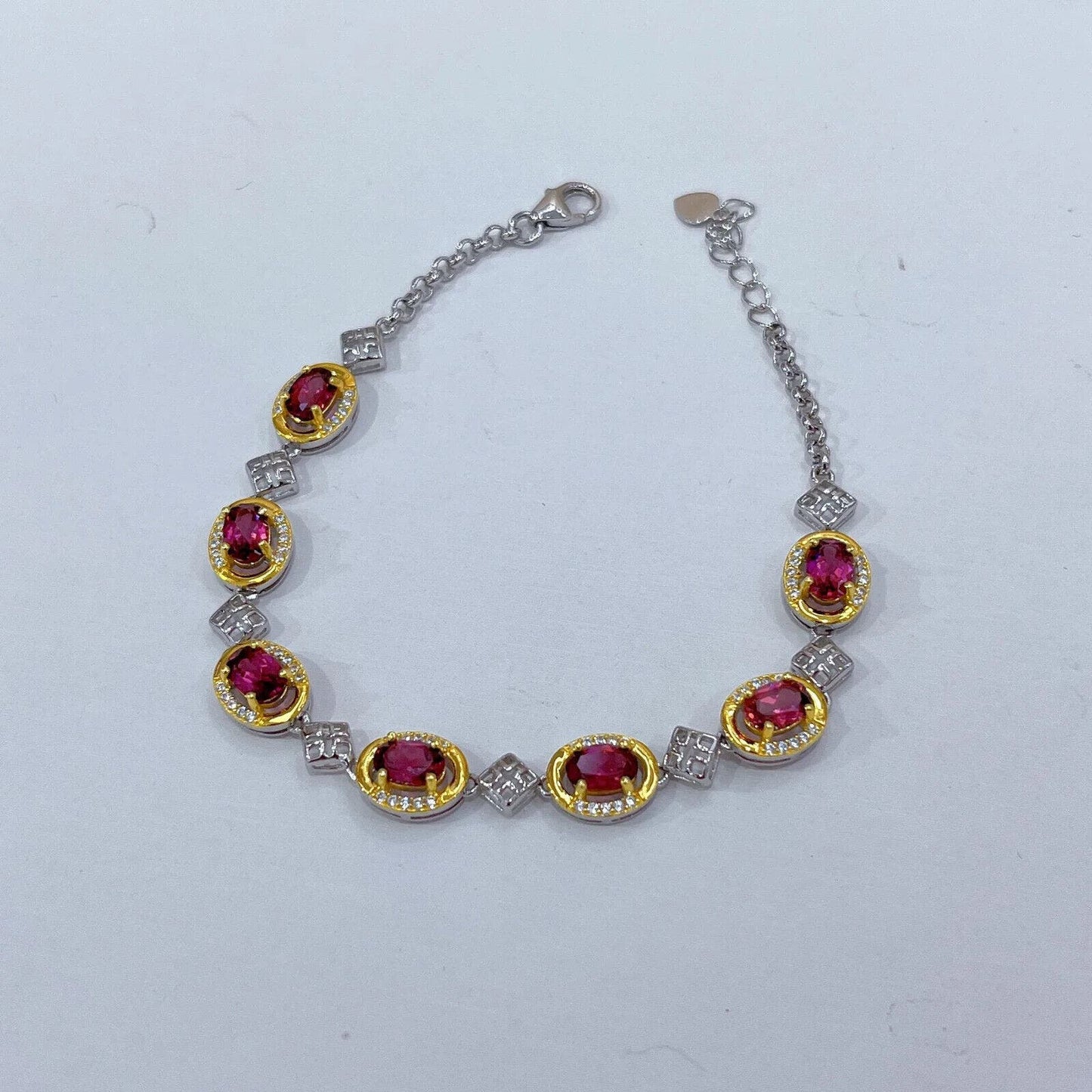 Pink Garnet Two Tone Metal Chain Bracelet 4x6mm