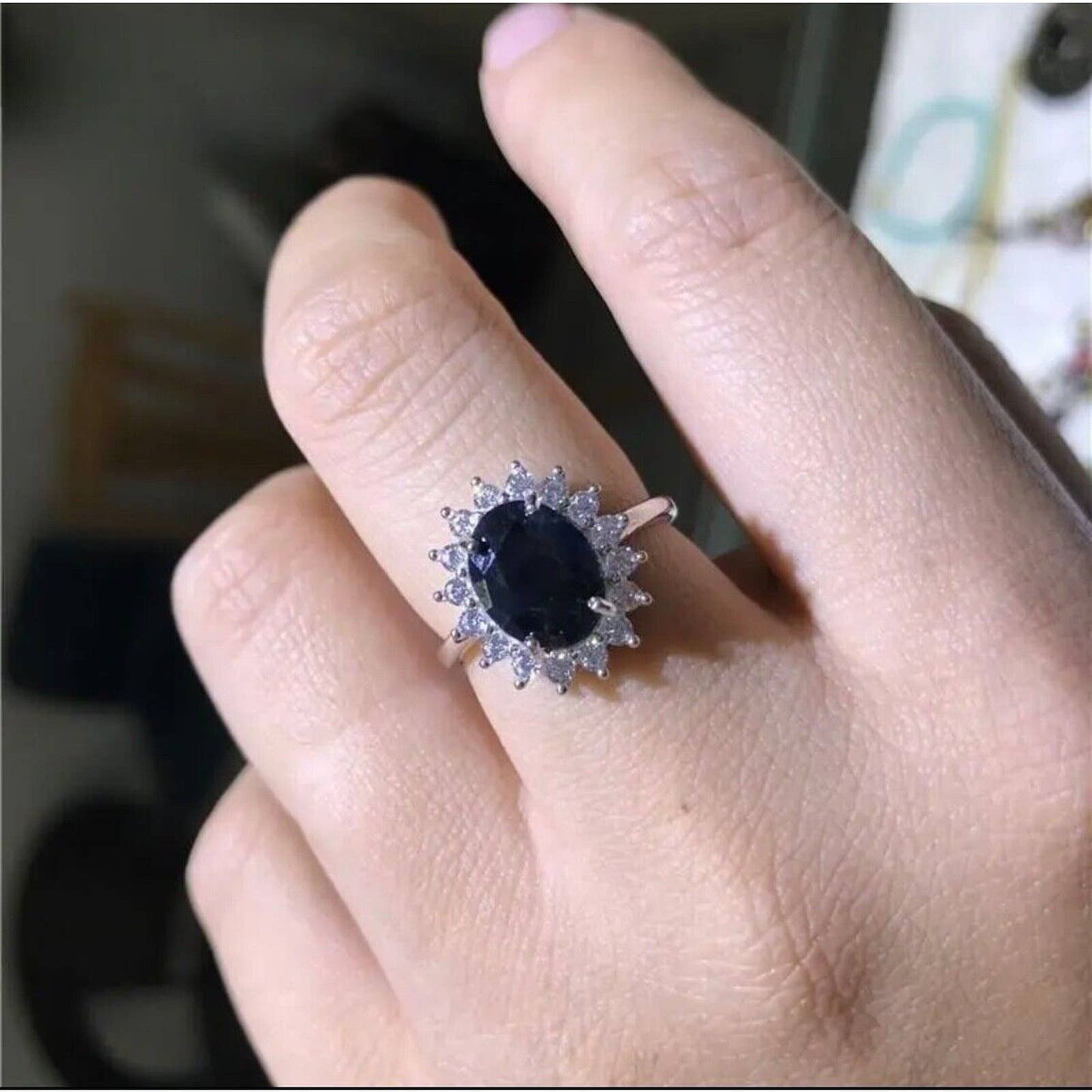 Dark Blue Princes Dianna Sapphire Ring, Natural Dark Blue Sapphire Ring, Women's Sapphire Engagement Ring