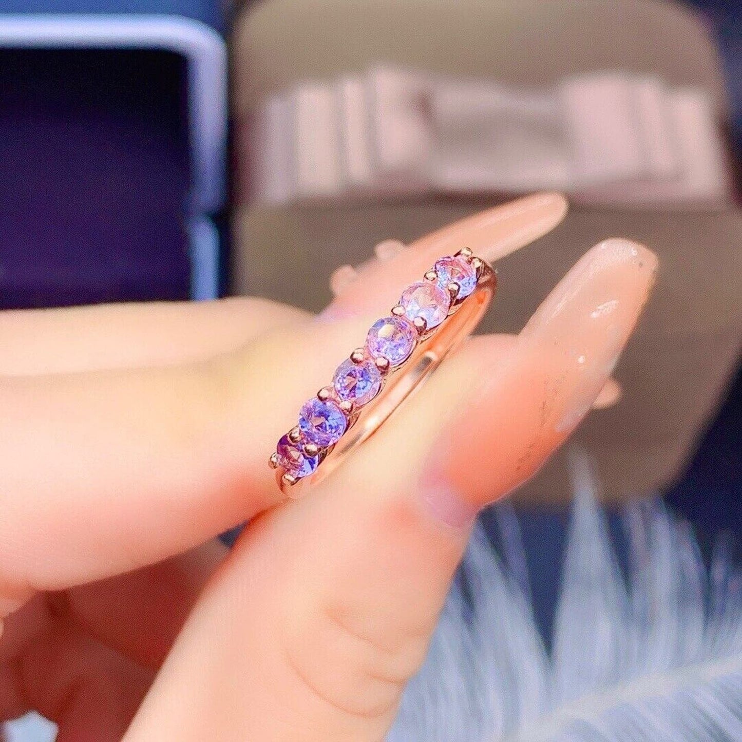 Purple Tanzanite Band Ring 3mm Sterling Silver