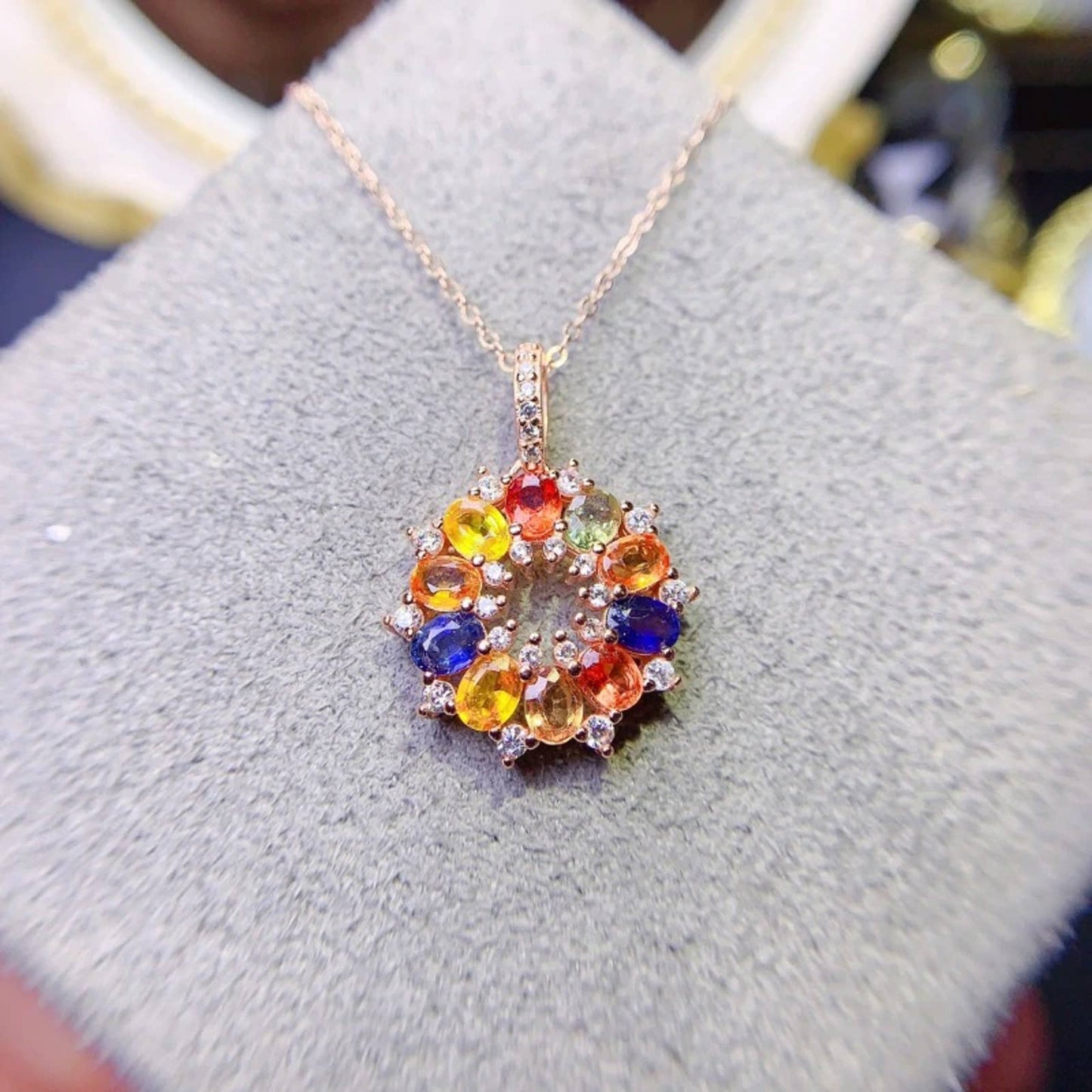 Colorful Sapphire Clavicle Necklace Pendant, 3x4mm Genuine Sapphire Pendant