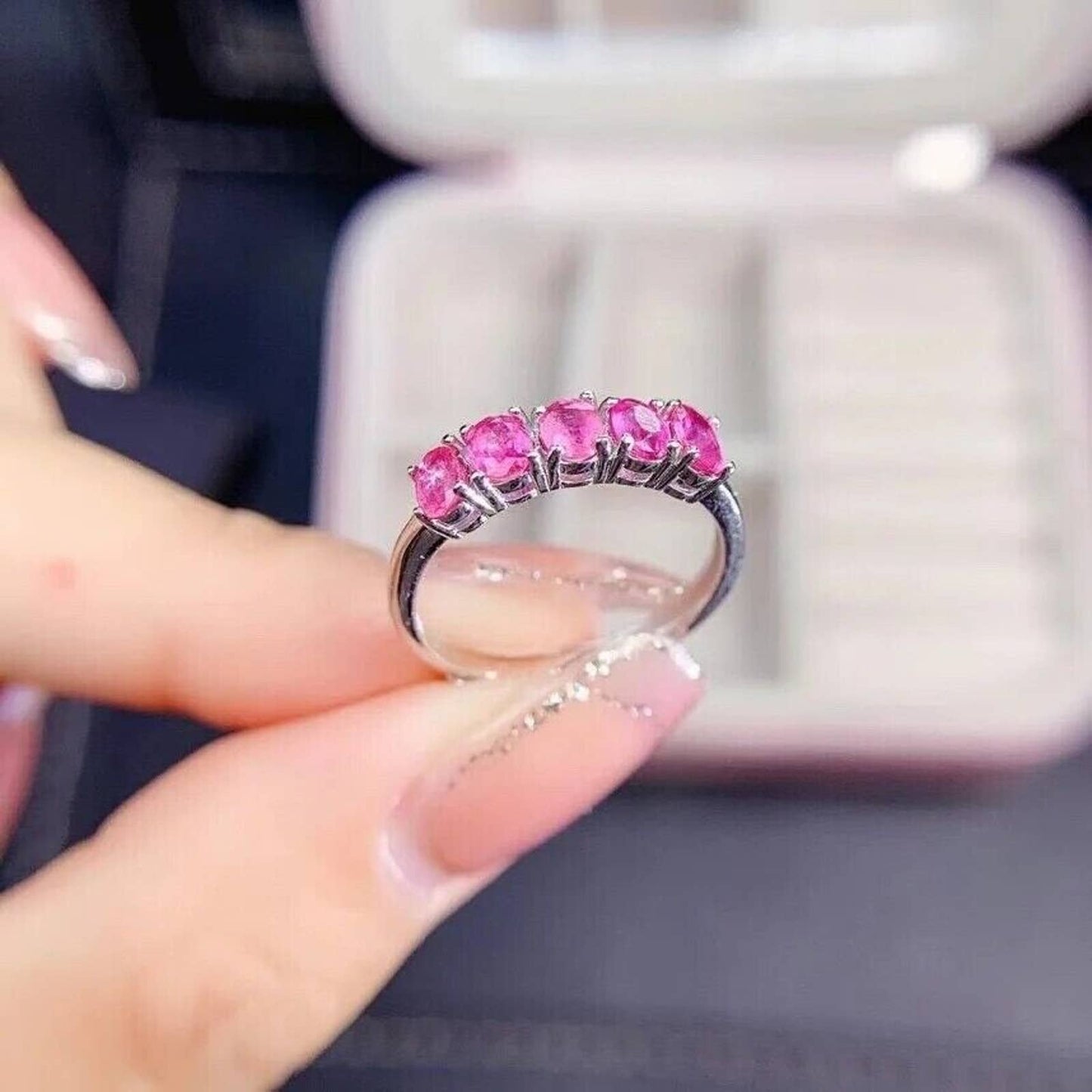 Pink Sapphire Band Ring, Jewelry Pink Sapphire, Pink Sapphire Women, 925