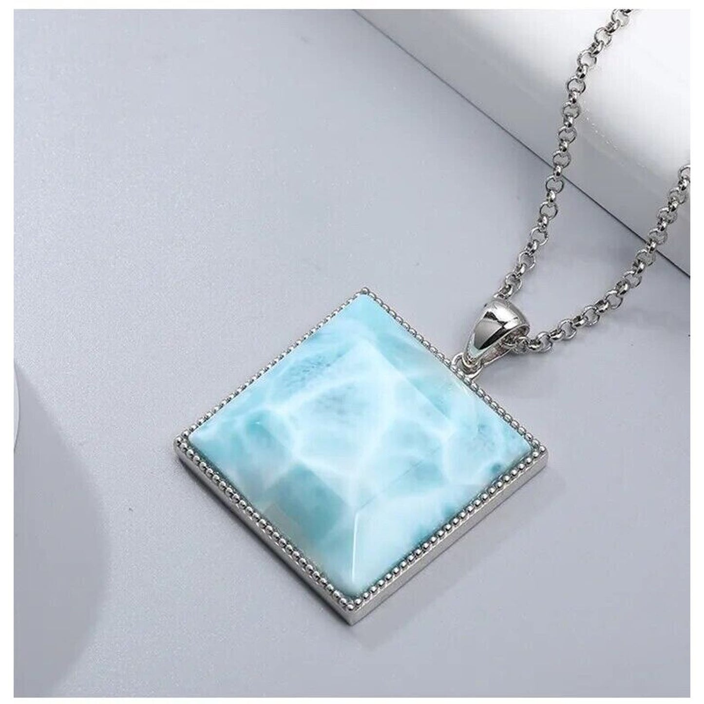 Large Larimar Necklace, Larimar Gemstone Handmade, Larimar Beautiful Gift