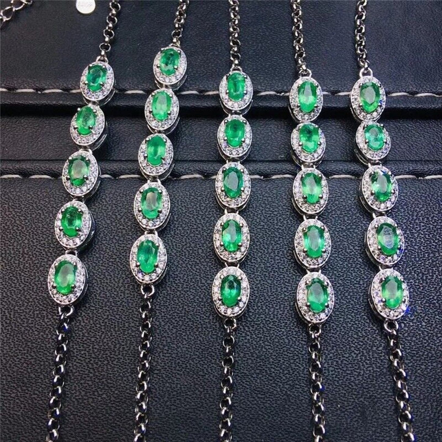 Colombian Emerald Chain Bracelet, 5pc 3x5mm