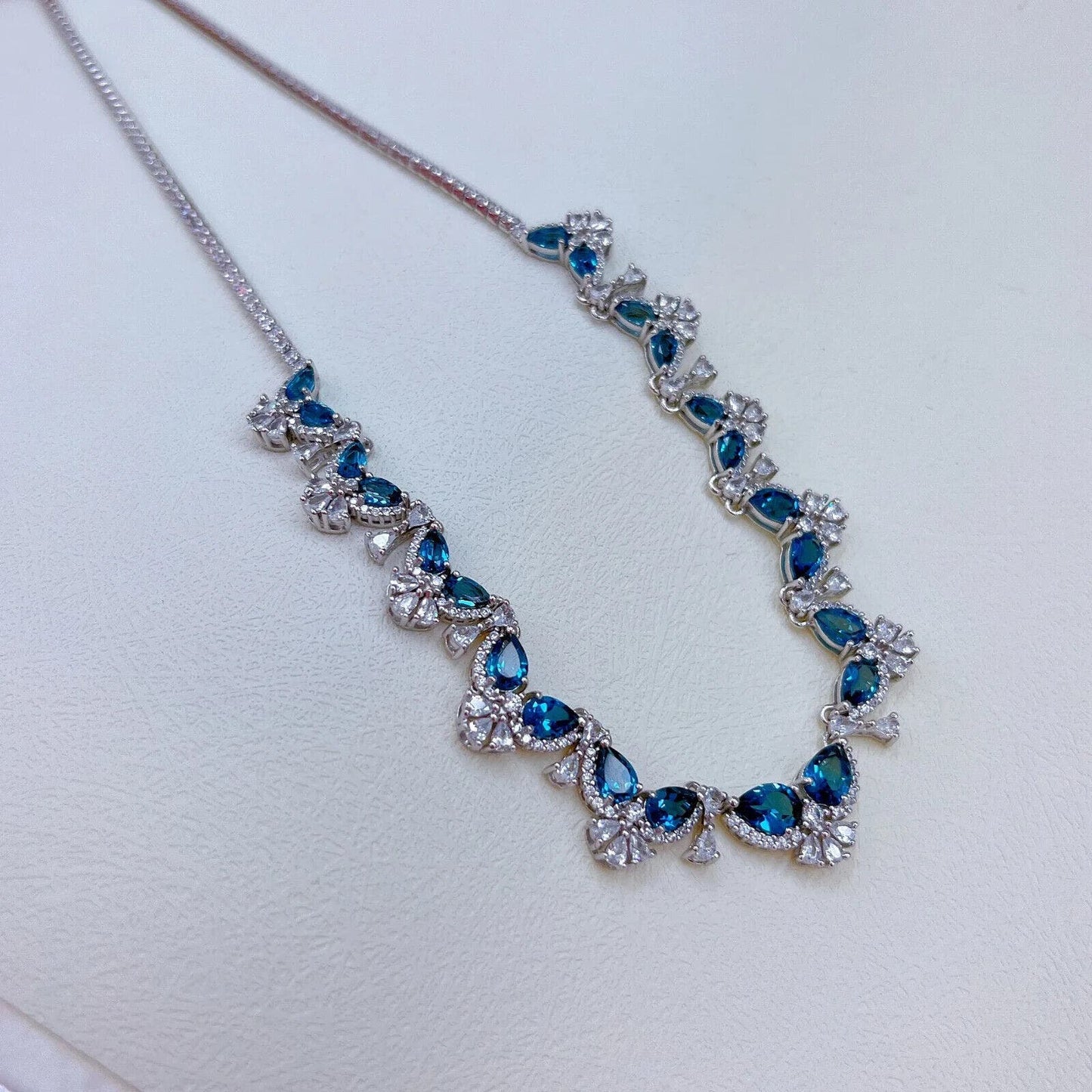 London Blue Topaz Statement Necklace 5x7mm Pear Cut