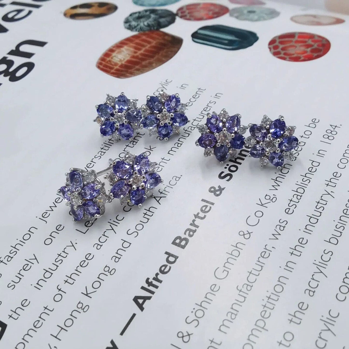 Genuine Purple Tanzanite Cluster Stud Earrings 3x4mm