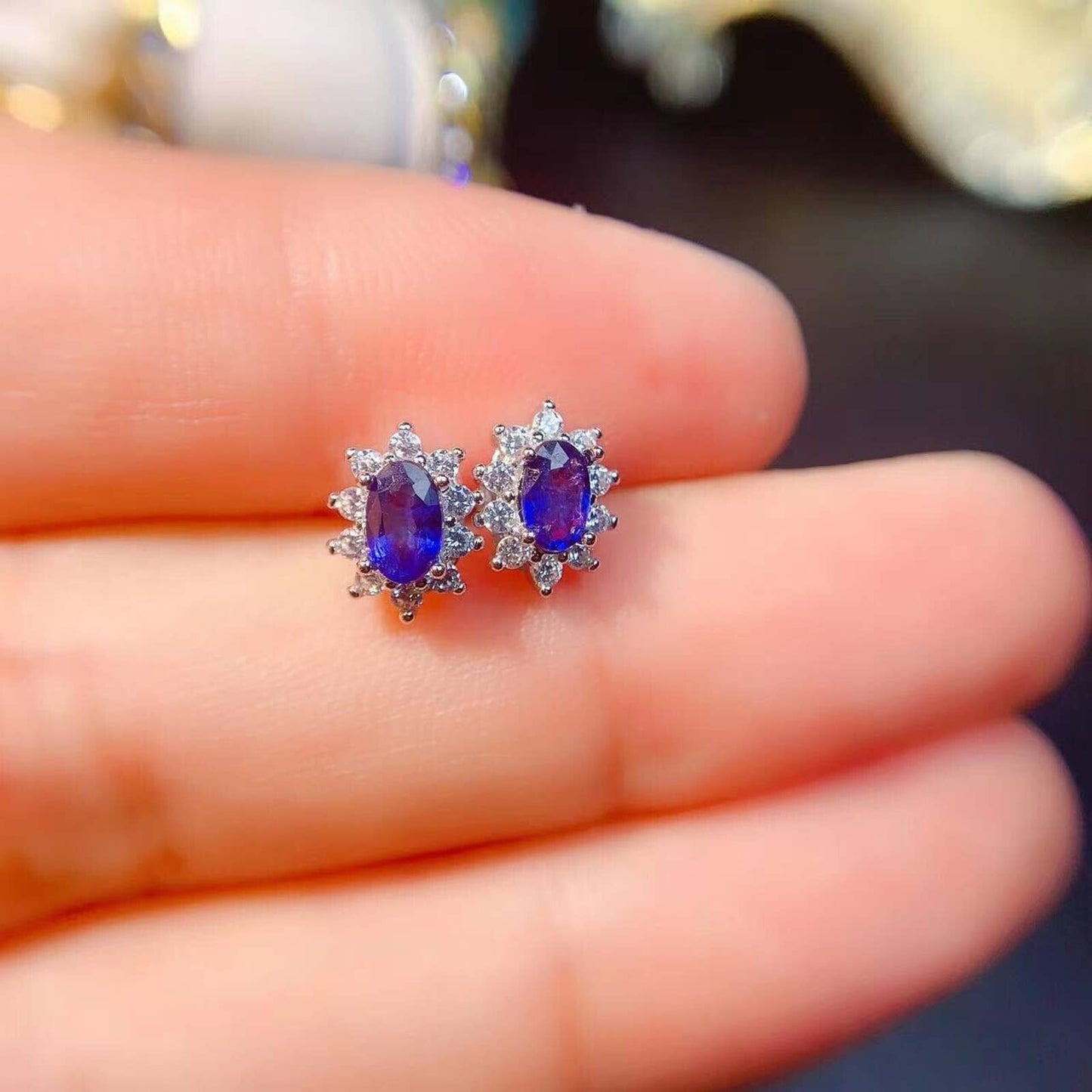 Bright Blue Sapphire Stud Earrings, Gemstone Jewelry, Sapphire Studs