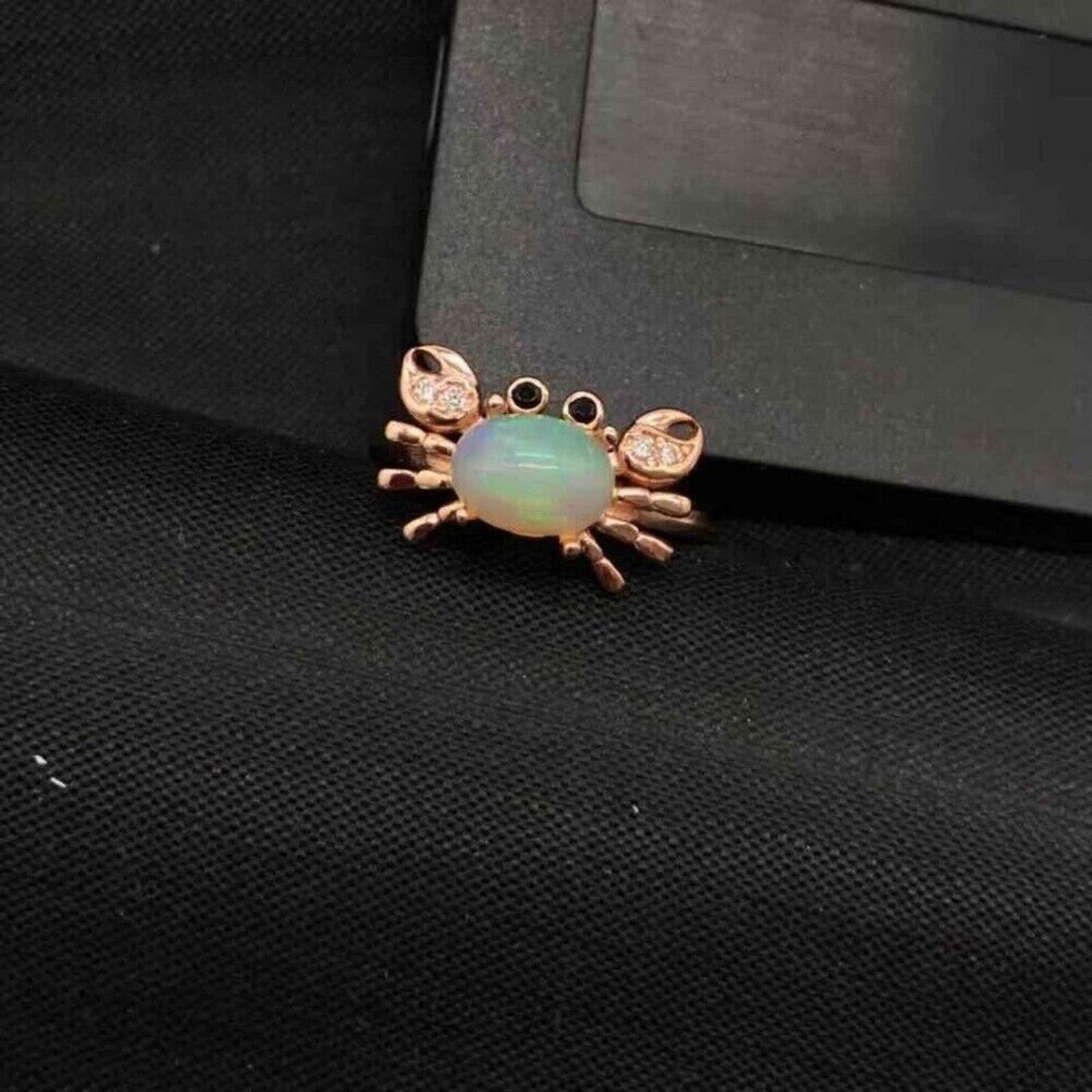 Natural Opal Crab Ring 6x8mm Sterling Silver