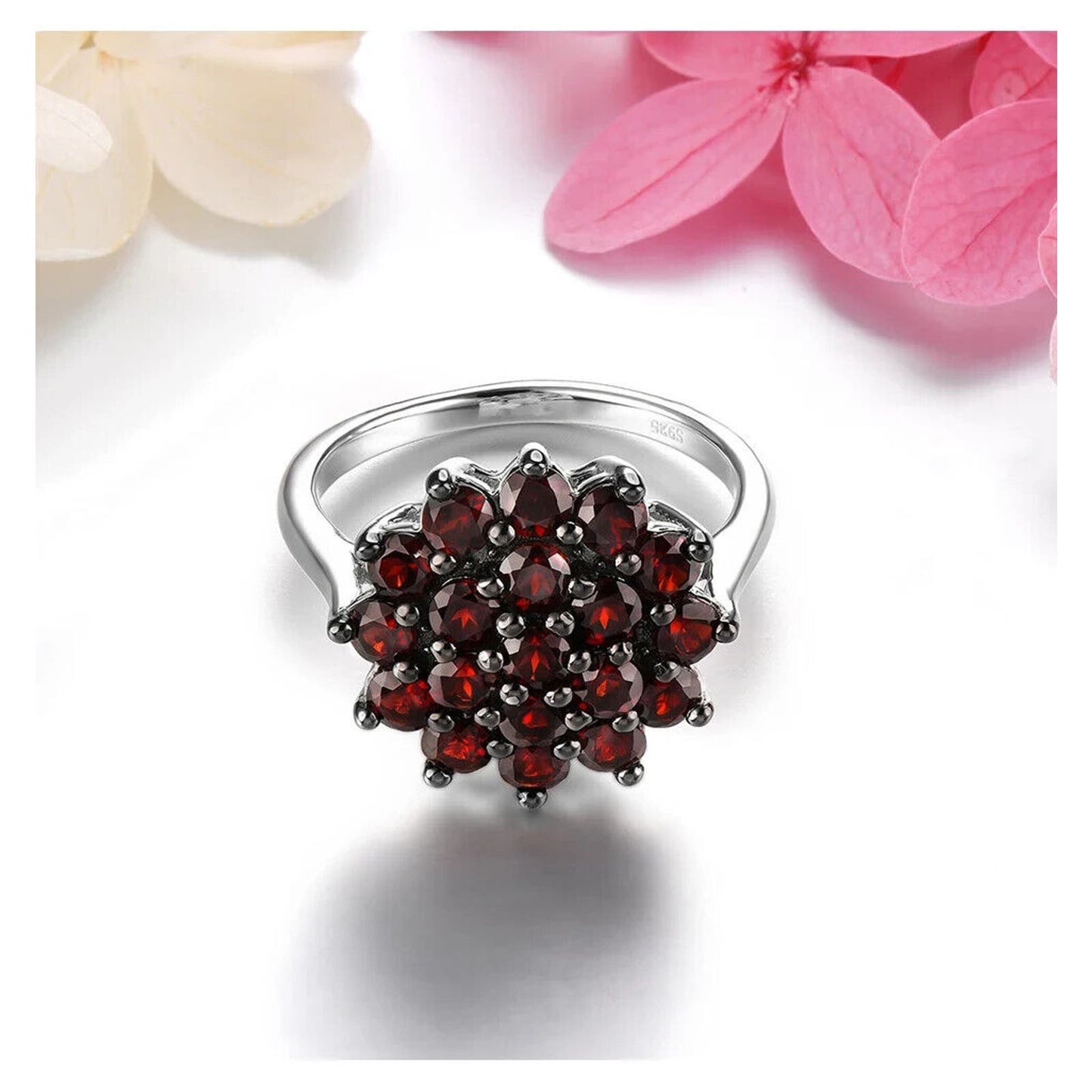 Dark Red Garnet Flower Cluster Ring, Large Garnet Statement Ring