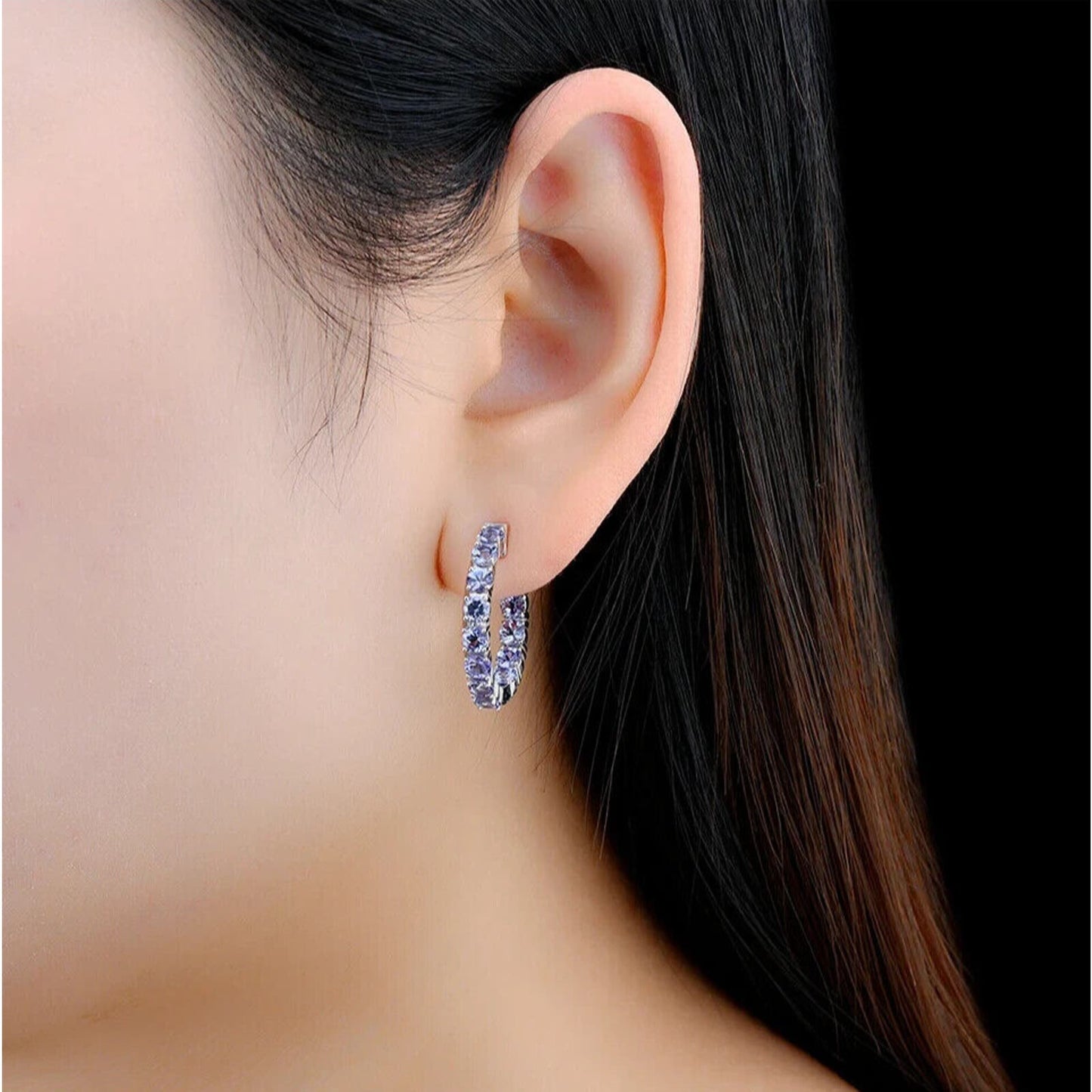 Purple Tanzanite Hoop Earrings Platinum Plated