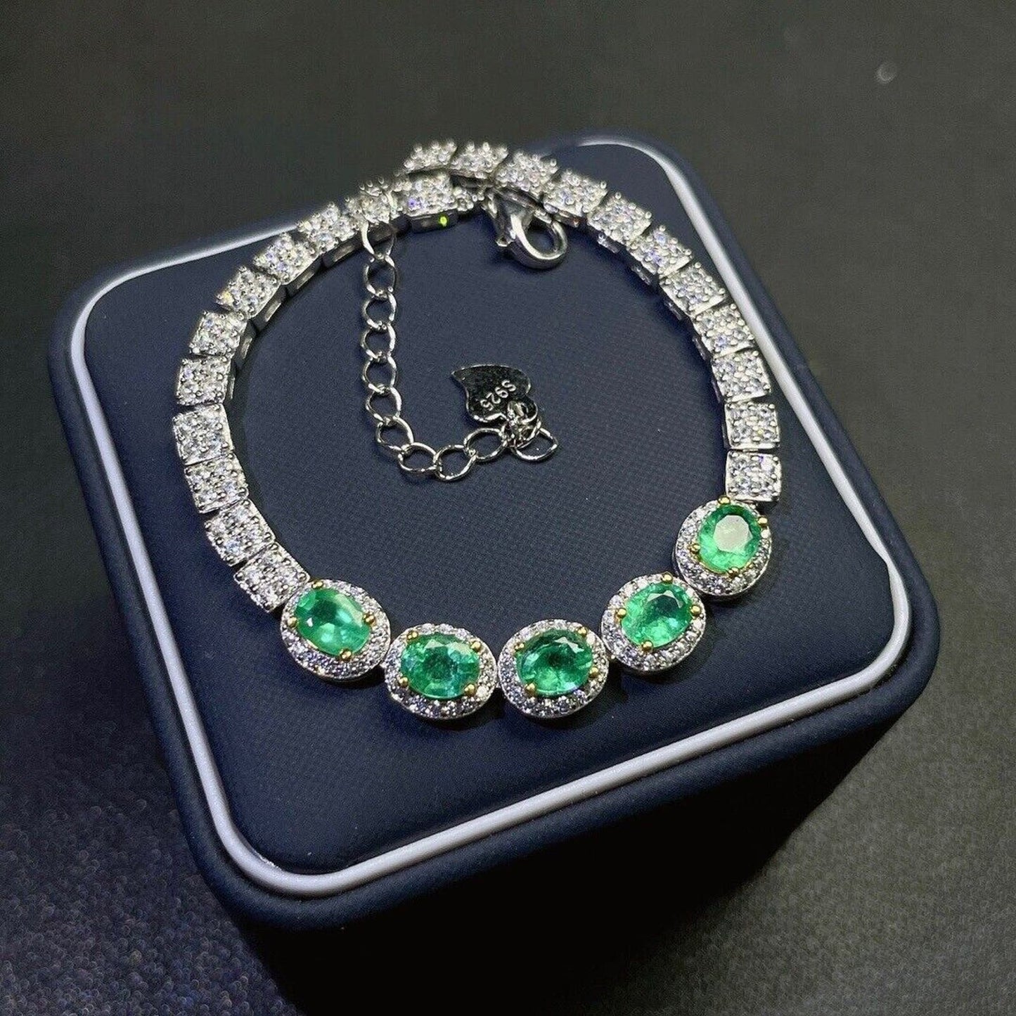 Emerald Tennis Bracelet with Cubic Zirconia 4x5mm