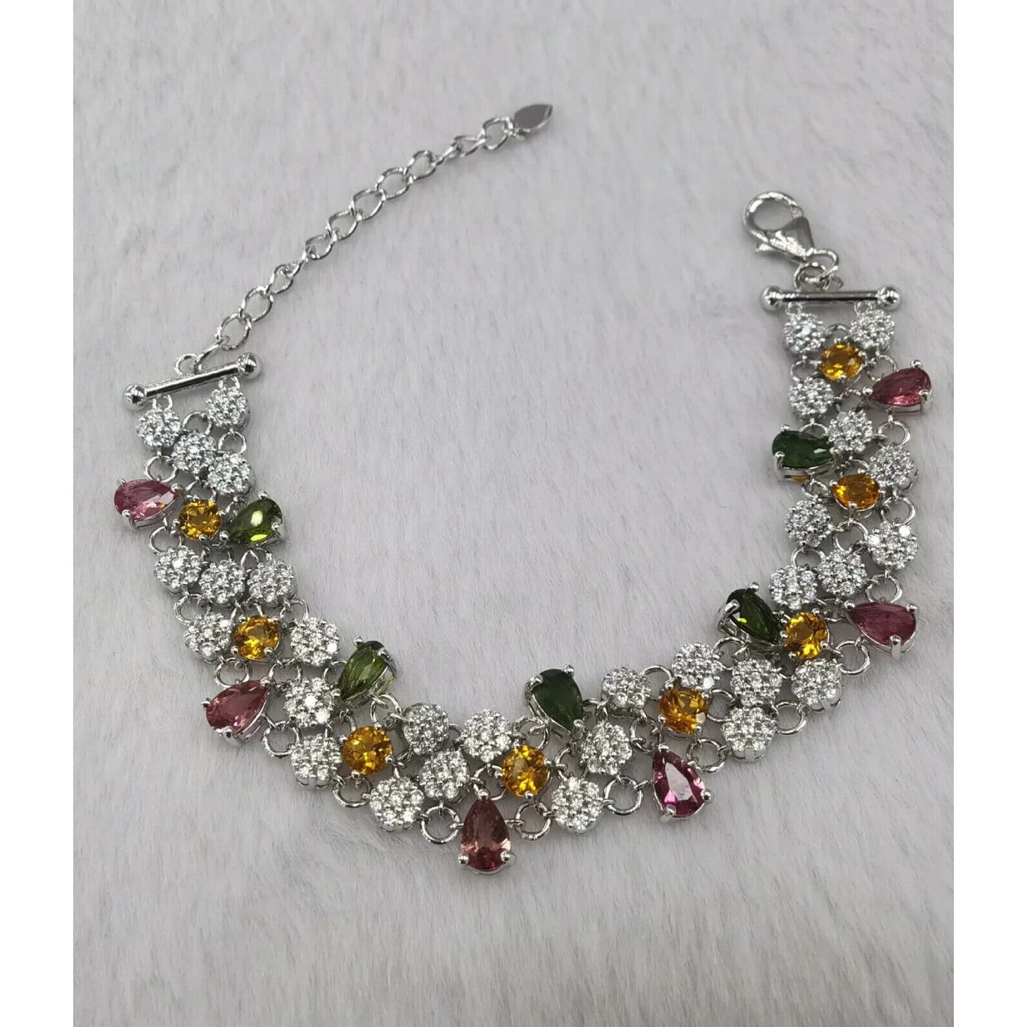 Tourmaline Gemstone and Zirconia Tennis Bracelet