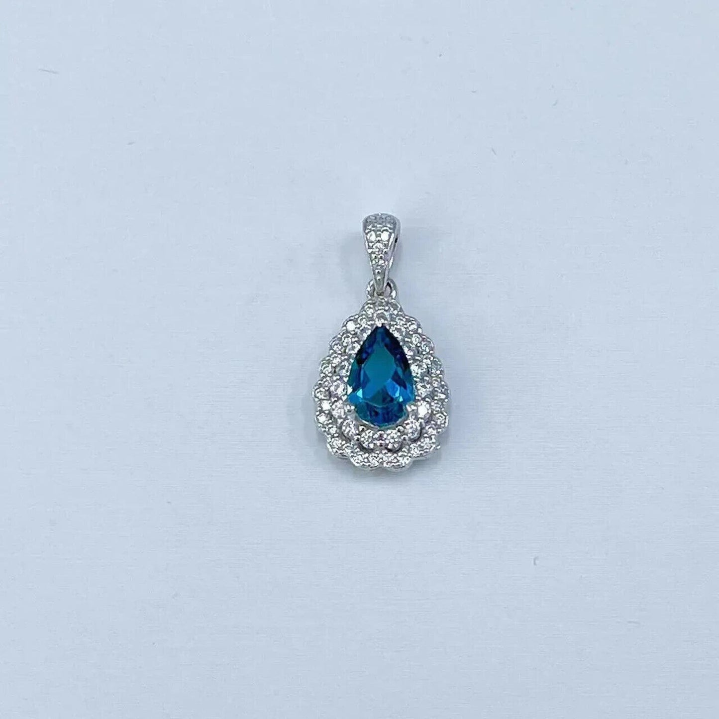 London Blue Topaz Pear Cut Pendant Necklace 5x8mm