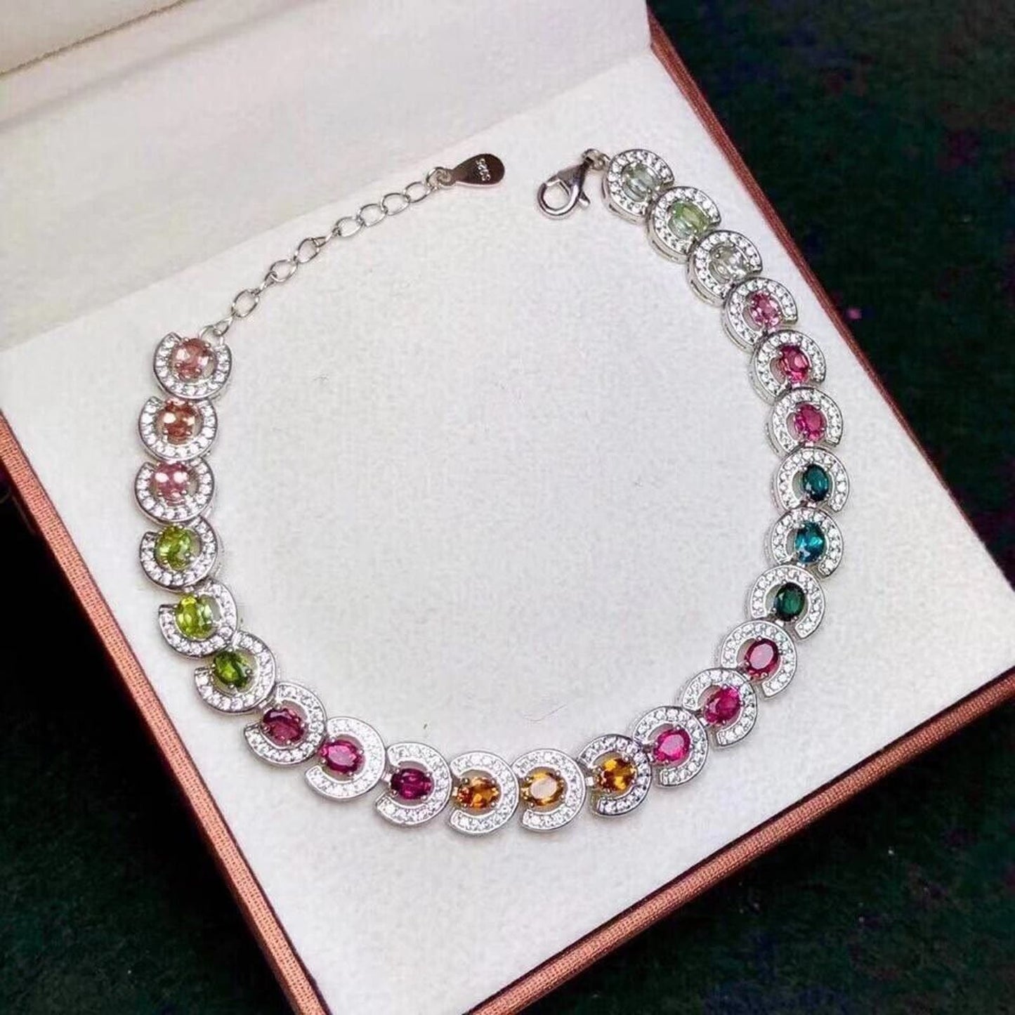 Tourmaline Gemstone Tennis Bracelet 925 Sterling Silver