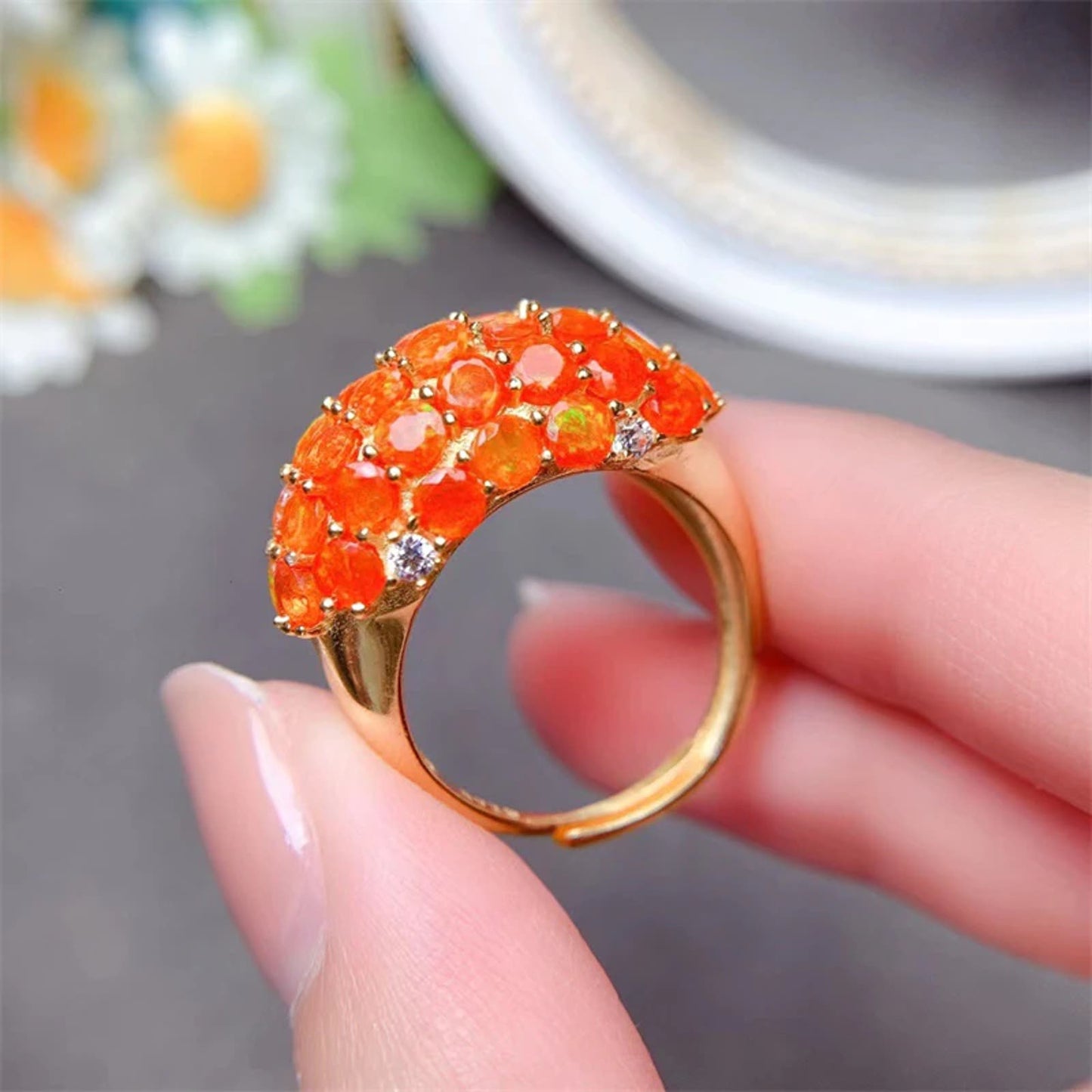 Orange Mexican Fire Opal Turkish Ring 3mm Sterling Silver