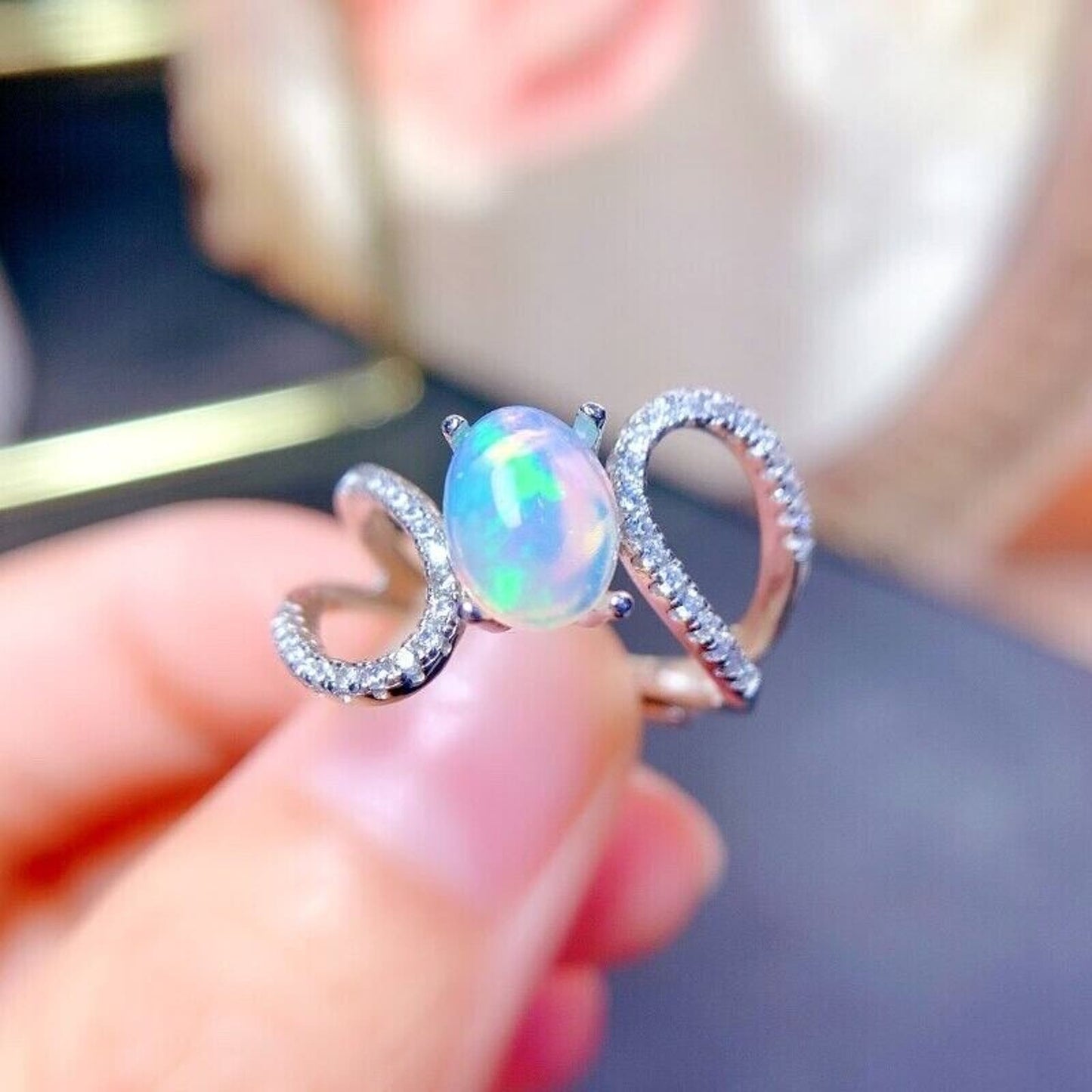 Australian Opal Cocktail Ring 6x8mm Sterling Silver