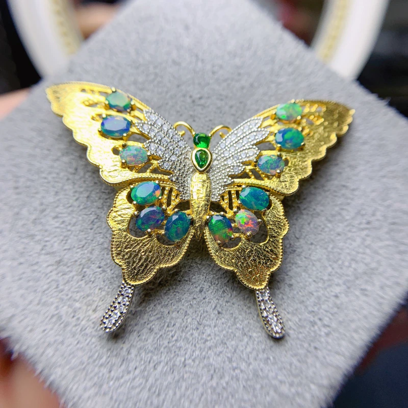 Australian Opal Butterfly Brooch, Blue Opal Butterfly Brooch Pin and Pendant, Golden Opal Broach