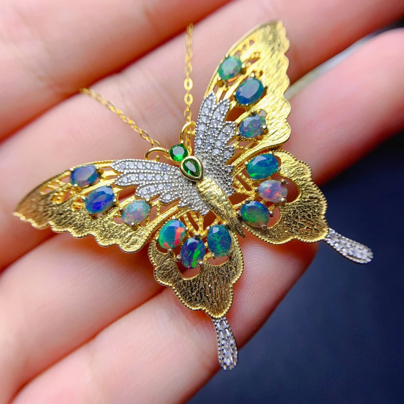 Australian Opal Butterfly Brooch, Blue Opal Butterfly Brooch Pin and Pendant, Golden Opal Broach