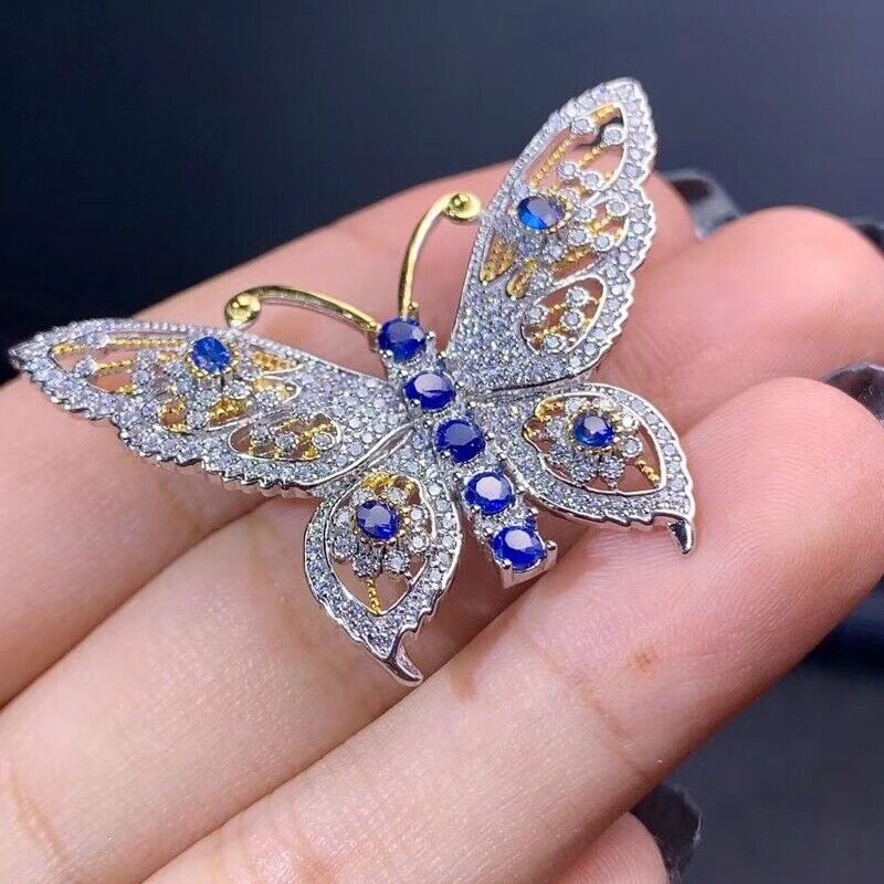 Natural Sapphire Broach, Blue Sapphire Butterfly Broach, Women's Gemstone Broaches